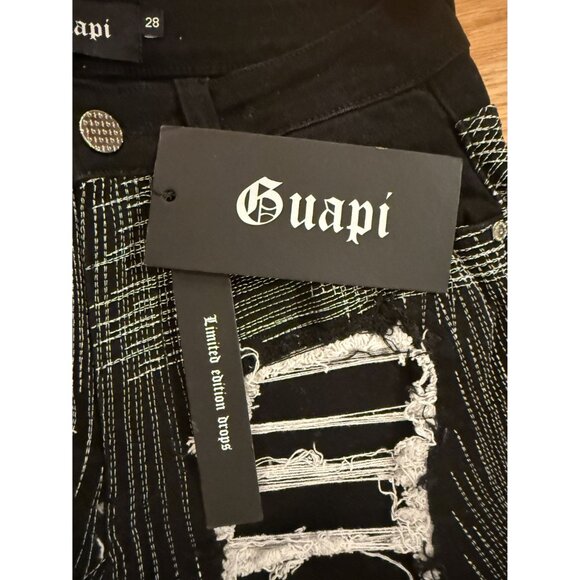 NWT Guapi Stacked Black Denim Men's Pants Frayed Flared Size 28 [jb] - Picture 5 of 7